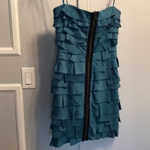 BCBG BRANDIE Blue Ruffle Zipper Dress $368 sz4 NWT